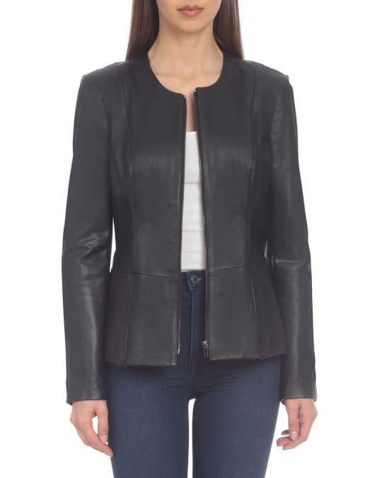 Badgley Mischka Home Lamb Leather Peplum Jacket Neiman Marcus