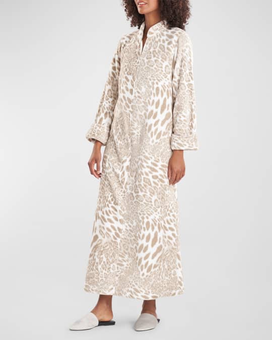 Leopard Pattern Faux Fur Zip Front Caftan
