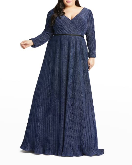 Mac Duggal Plus Size V Neck Long Sleeve Empire Waist Gown Neiman