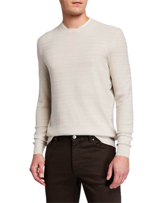 ZEGNA Men's Textured-Stripe Performance Wool Sweater | Neiman Marcus