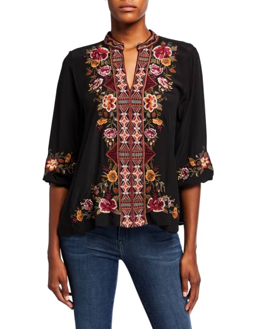 Johnny Was Plus Size Nepal Embroidered Effortless Swing Blouse | Neiman ...