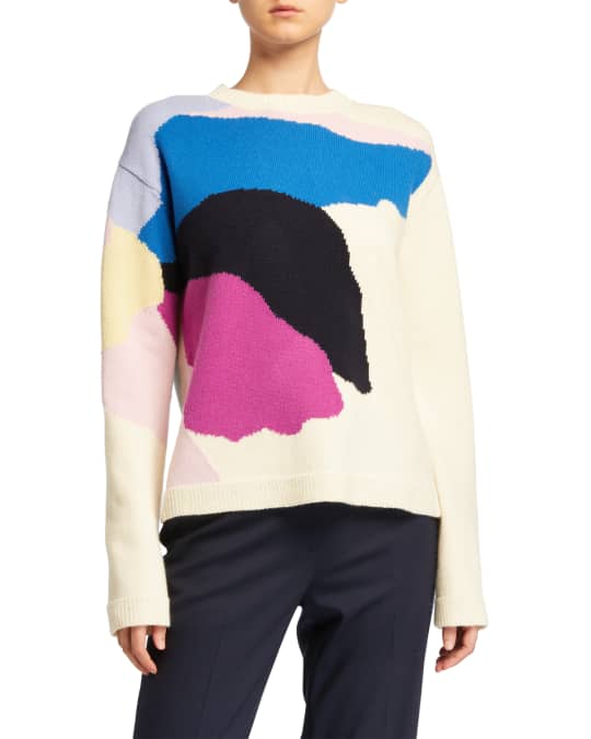 Abstract Floral Intarsia Knit Sweater