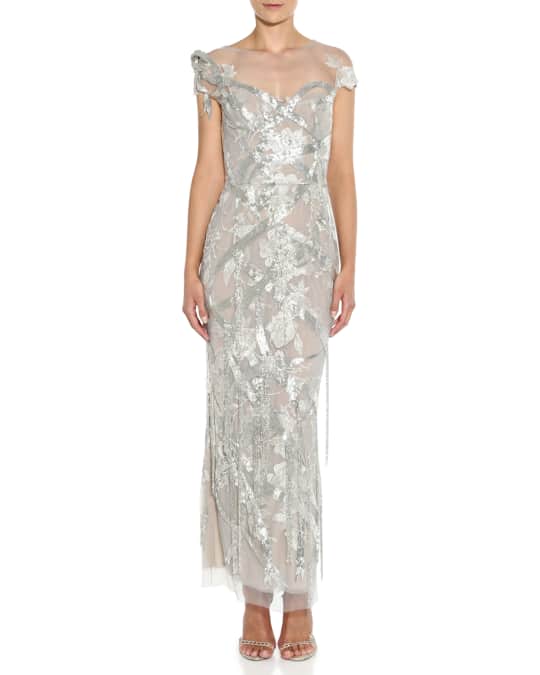 Metallic Sequined Illusion Gown