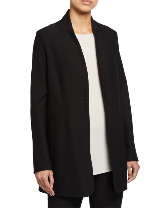 Eileen Fisher Stand Collar Long Washable Stretch Crepe Jacket