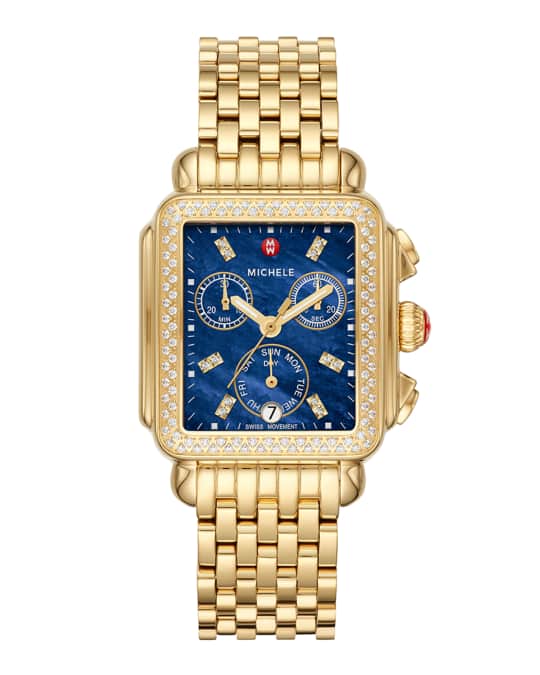 Signature Deco Diamond Watch Gold Blue