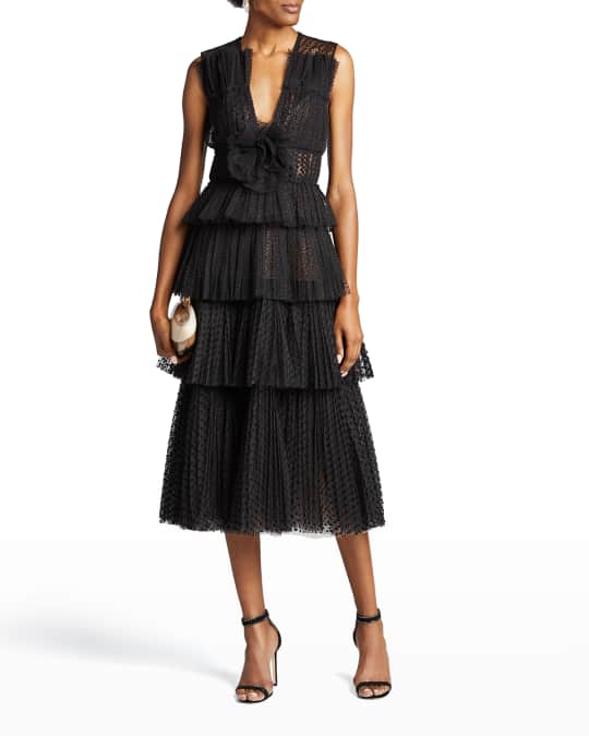 J. Mendel Tiered Dotted-Tulle Cocktail Dress | Neiman Marcus