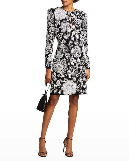Naeem Khan Floral-Embroidered Keyhole Cocktail Dress | Neiman Marcus
