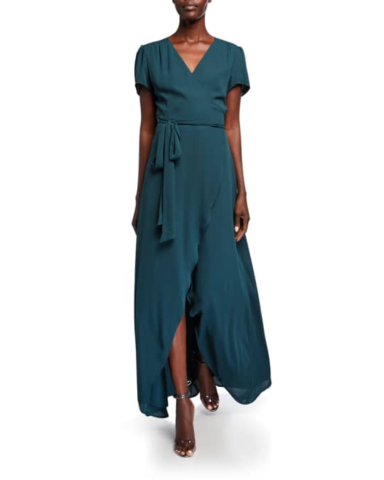 WAYF The Zoey Short-Sleeve High-Low Wrap Dress | Neiman Marcus