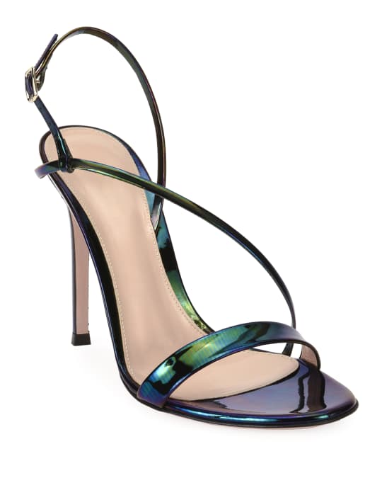 gianvito rossi asymmetric oil patent sandals