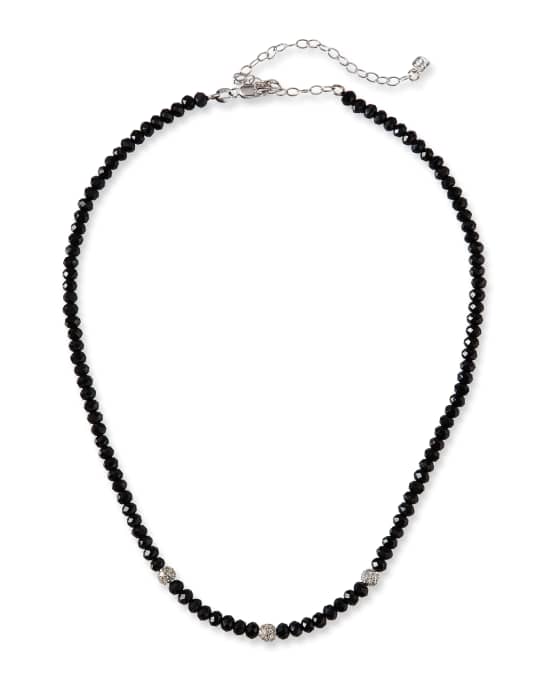 Sydney Evan 14k White Gold 3-Diamond Bead & Black Spinel Necklace ...