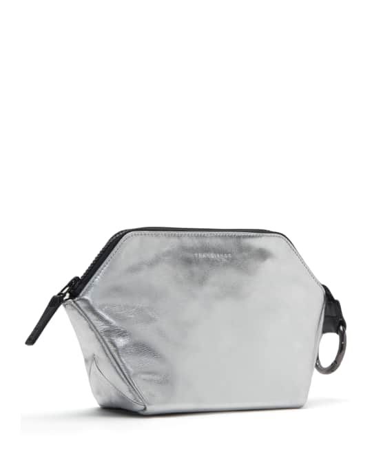 Transience ZipTop Metallic Leather Cosmetics Bag Neiman Marcus