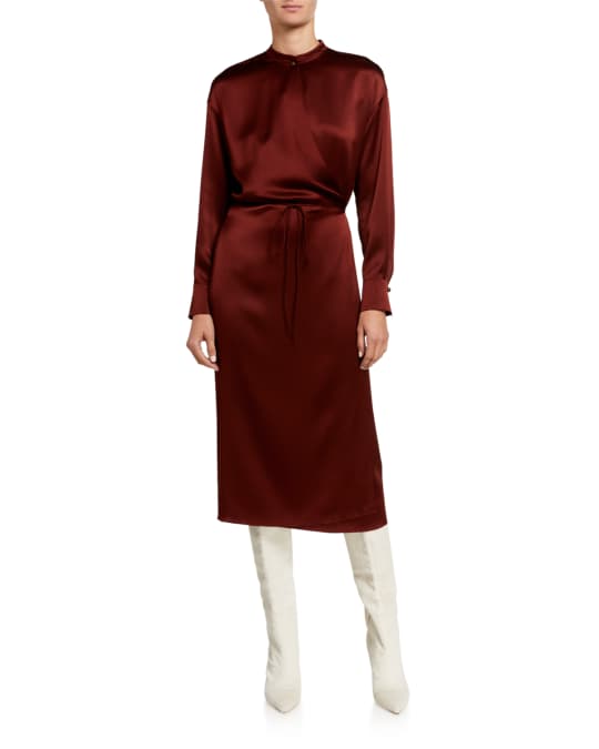 Silk Charmeuse Long-Sleeve Wrap Dress