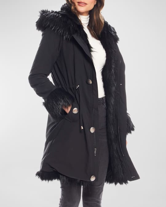 Fabulous Furs Faux Fur-Trim Hooded Storm Coat | Neiman Marcus