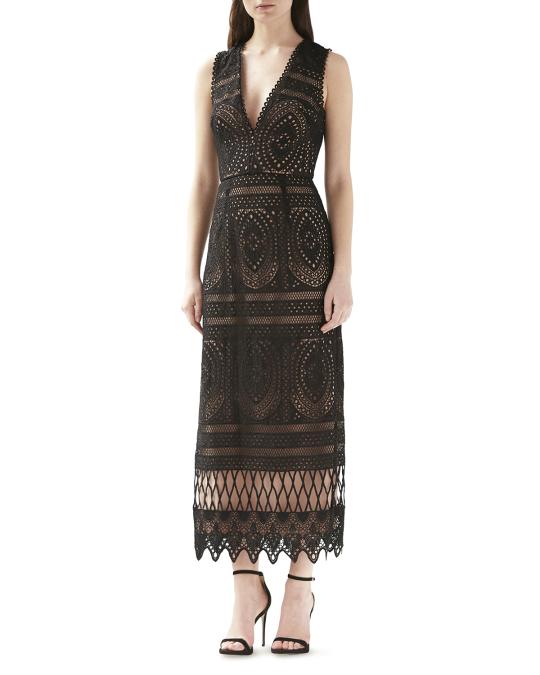 ML Monique Lhuillier V-Neck Sleeveless Lace Cocktail Dress