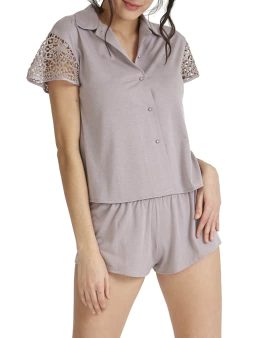 Rya Collection Gorgeous Lace-Sleeve Shortie Pajama Set | Neiman Marcus