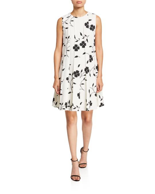 Oscar de la Renta Flower Pleated Sleeveless A-Line Dress | Neiman Marcus
