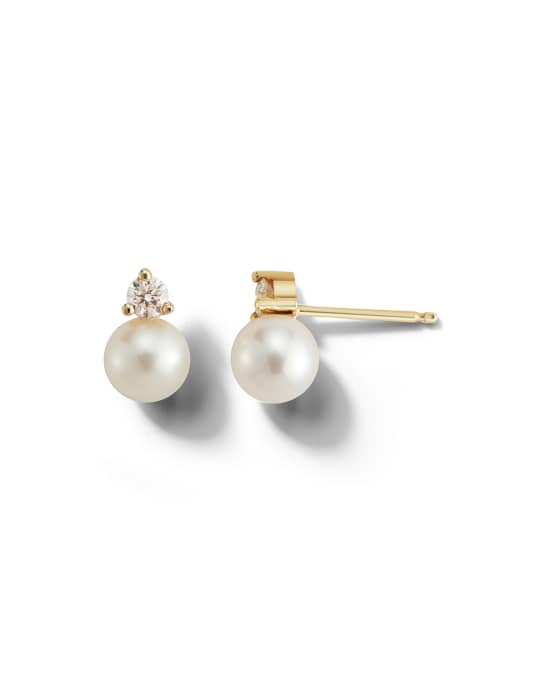 14k Small Pearl & Diamond Stud Earrings