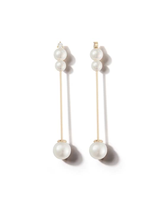 Mizuki 14k Medium Pearl & Diamond Stick Earrings Neiman Marcus