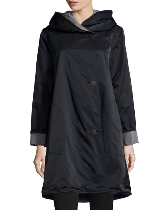 Eileen Fisher Plus Size Reversible Hooded Rain Coat, Black/Pewter ...