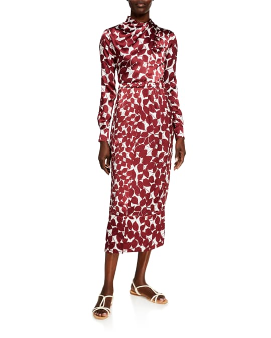 Gabriela Hearst Josefina Small-Foliage Print Satin Dress | Neiman Marcus