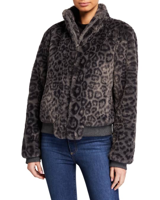Heidi Faux Fur Leopard Print Bomber Jacket