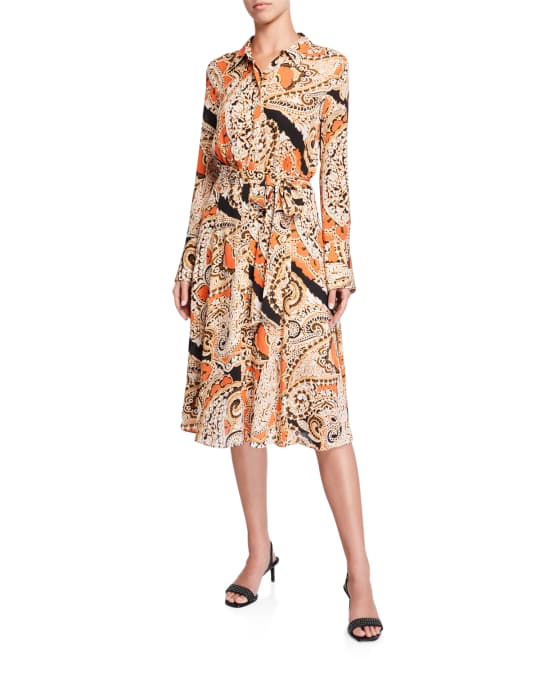Kobi Halperin Madi Paisley Long-Sleeve Midi Dress | Neiman Marcus