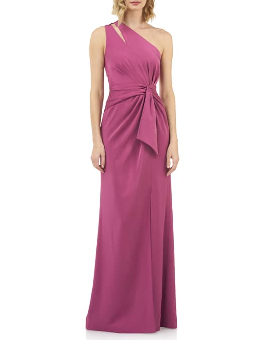 Kay Unger New York Emma Draped One-Shoulder Stretch Faille Gown w ...