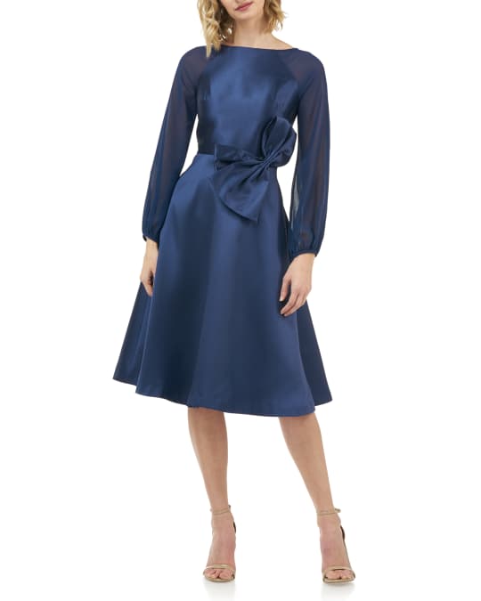 Kay unger bow top sleeve stretch mikado dress