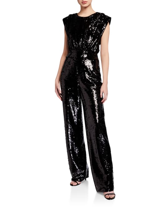 Aidan by Aidan Mattox Sequin Extended Shoulder Blouson Jumpsuit ...