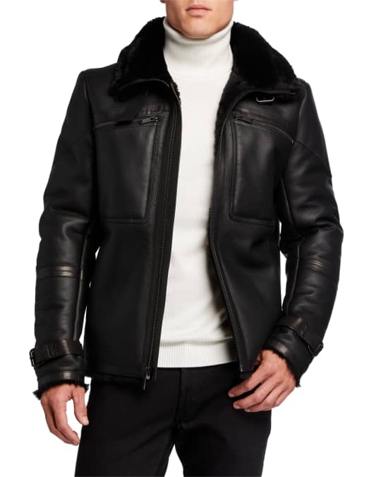 Karl Lagerfeld Men's Shearling Aviator Jacket | Neiman Marcus