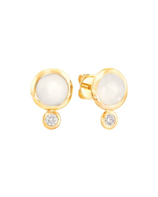 Bouton 18k Yellow Gold Sand Moonstone/Diamond Post Earrings