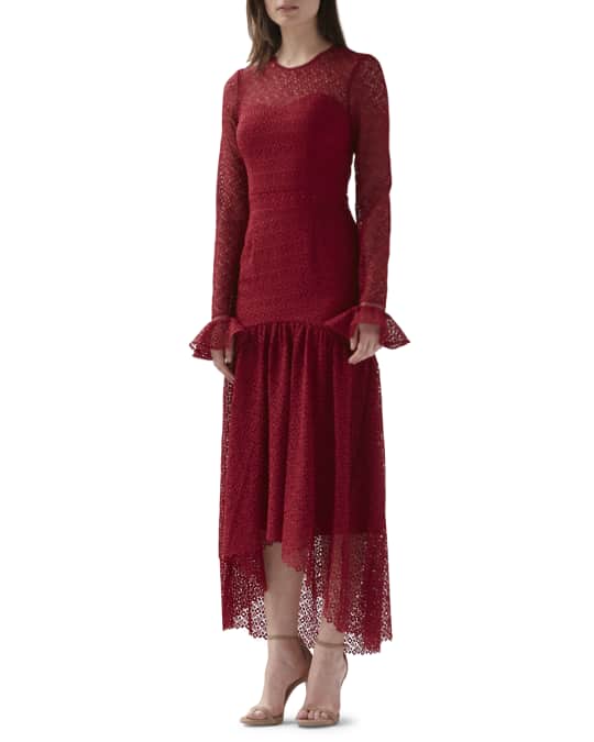 ML Monique Lhuillier Lace Long-Sleeve High-Low Dress | Neiman Marcus