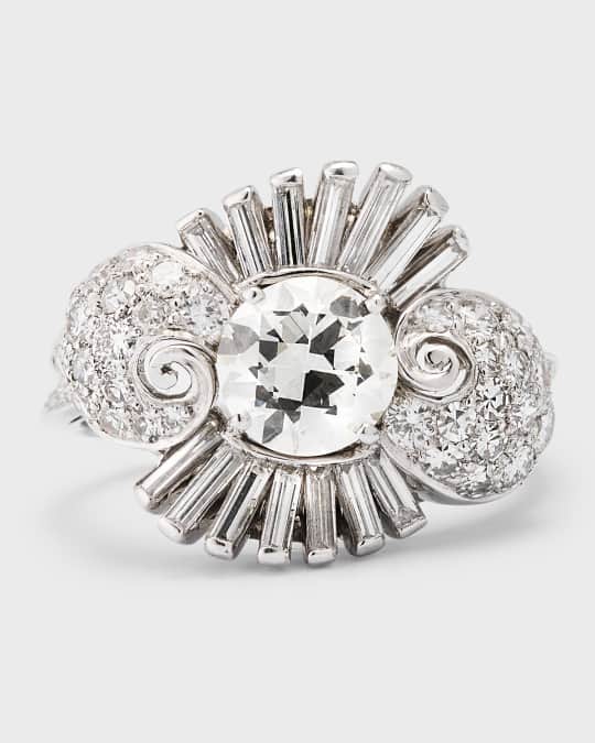 Estate Platinum Diamond Twist Princess Style Statement Ring, Size 7