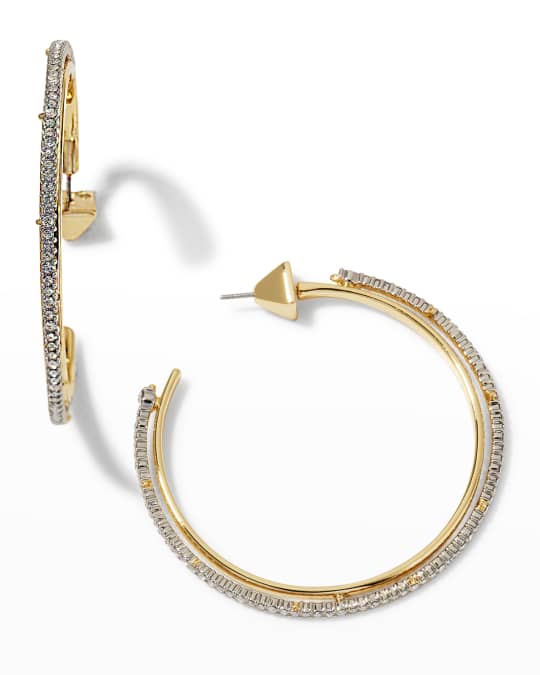 Two-Tone Crystal Encrusted Spiked Hoop Earrings