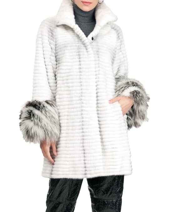 Horizontal Mink Fur Stroller Coat W Fox Fur Cuff