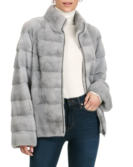 Gorski Horizontal Mink Fur Zip-Front Jacket | Neiman Marcus