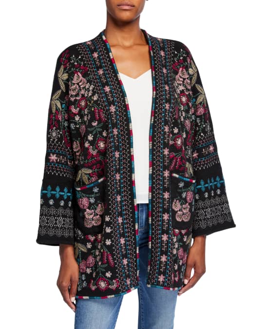 Johnny Was Plus Size Aya Embroidered Knit Kimono | Neiman Marcus