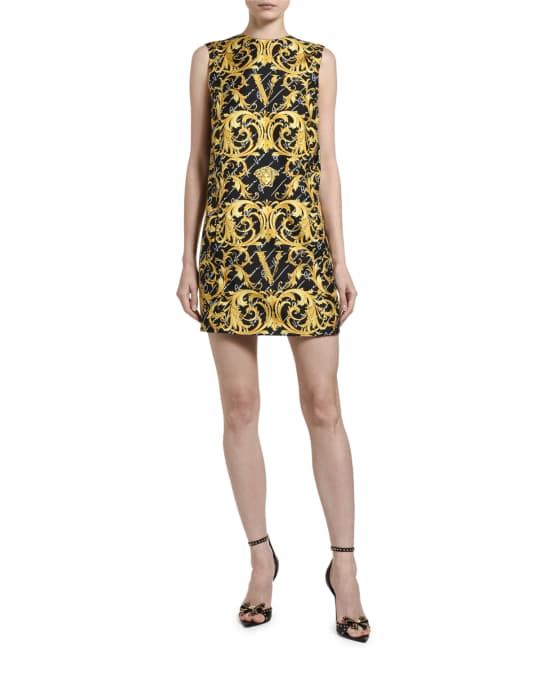 Versace Greek Key Print Silk Shift Dress | Neiman Marcus
