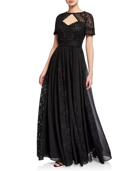 Aidan Mattox Beaded Bodice A-Line Gown with Lace Pleated Skirt | Neiman ...