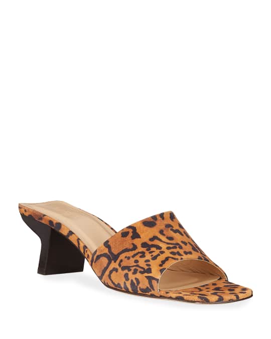 BY FAR Lily Leopard-Print Suede Slide Sandals | Neiman Marcus