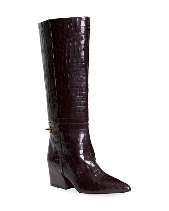 Tibi Rowan Crocodile-Embossed Knee Boots Neiman Marcus