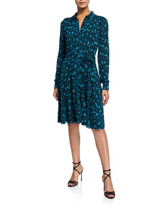 Diane von Furstenberg Dory Belted Leopard-Print Shirt Dress | Neiman Marcus