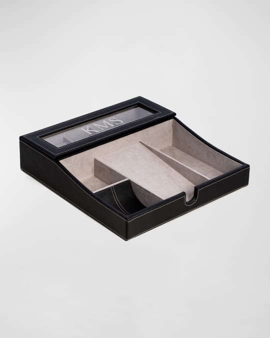 Men's Personalized Leather %26 Velour Charge Station Tray