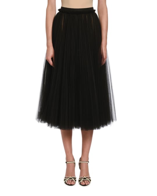 Dolce&Gabbana Pleated Tulle Midi Skirt | Neiman Marcus