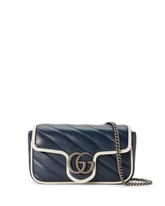 Gucci Blue Super Mini GG Marmont Velvet Crossbody Bag Metal Cloth