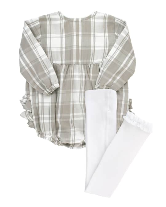 Girl's Plaid Ruffle Romper w/ Knit Tights, Size 0-24 Months