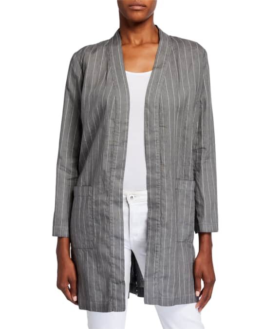 120% Lino Pinstripe Long Linen Jacket | Neiman Marcus