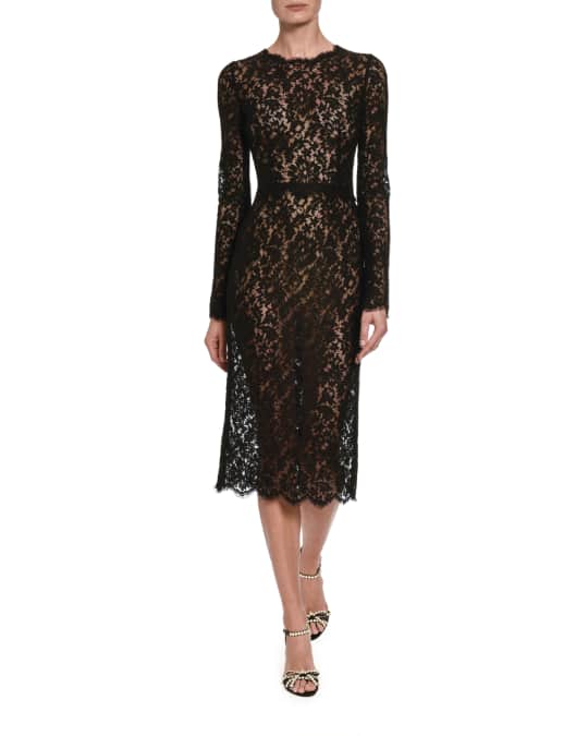 Dolce&Gabbana Classic Sheer Lace Long-Sleeve Midi Dress | Neiman Marcus