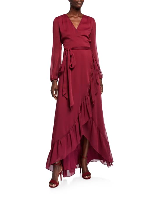 WAYF The Meryl Long-Sleeve High-Low Wrap Dress | Neiman Marcus