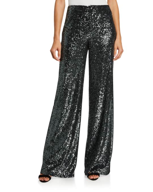 Alice + Olivia Dylan High-Rise Wide-Leg Sequined Pants | Neiman Marcus